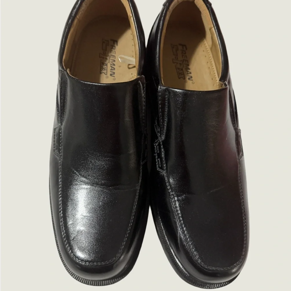 Freeman Free Flex Black Leather Slip On Dress Shoes 10.5